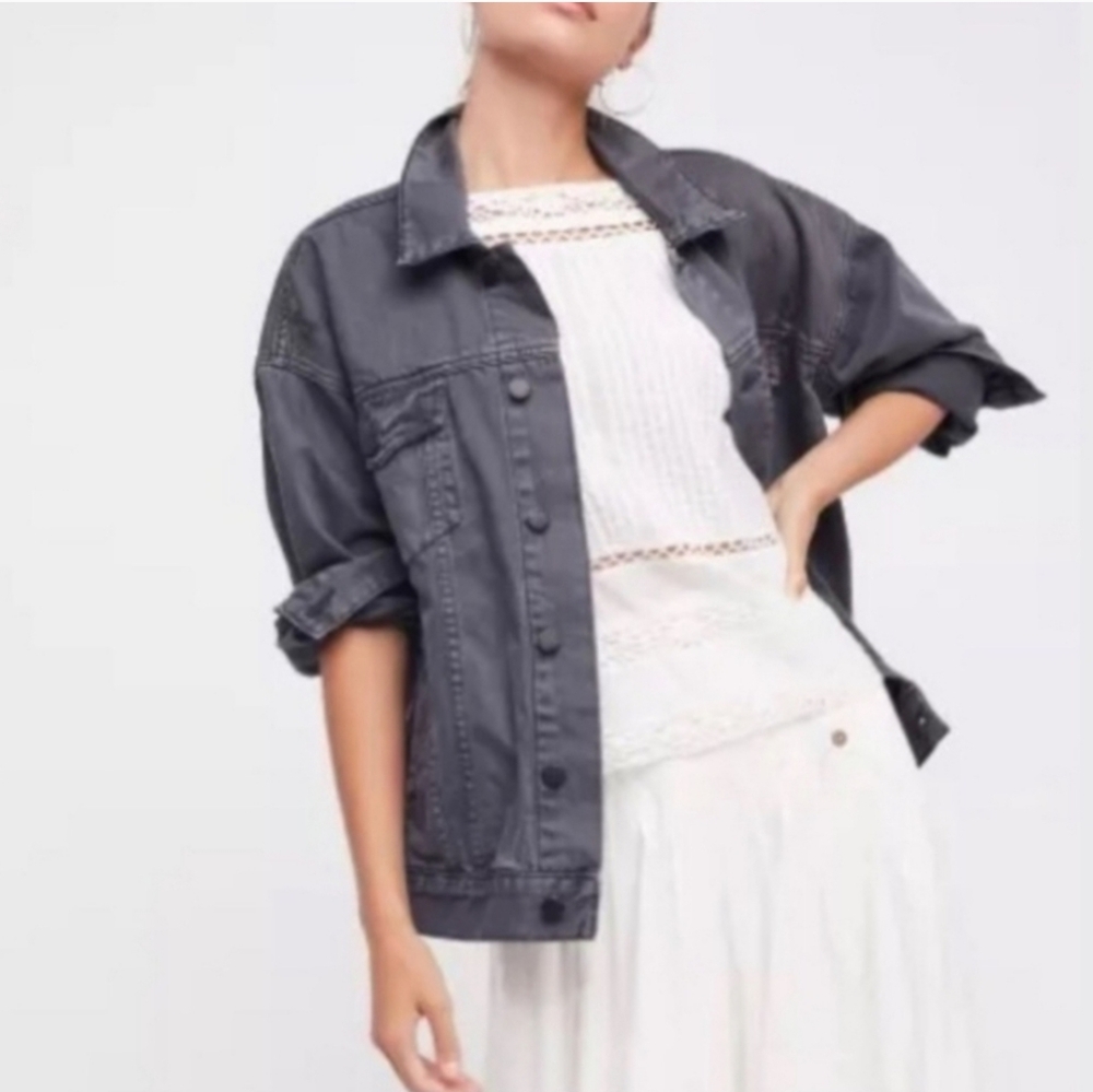 Free People Charcoal Black Denim Jacket Size Xs/S